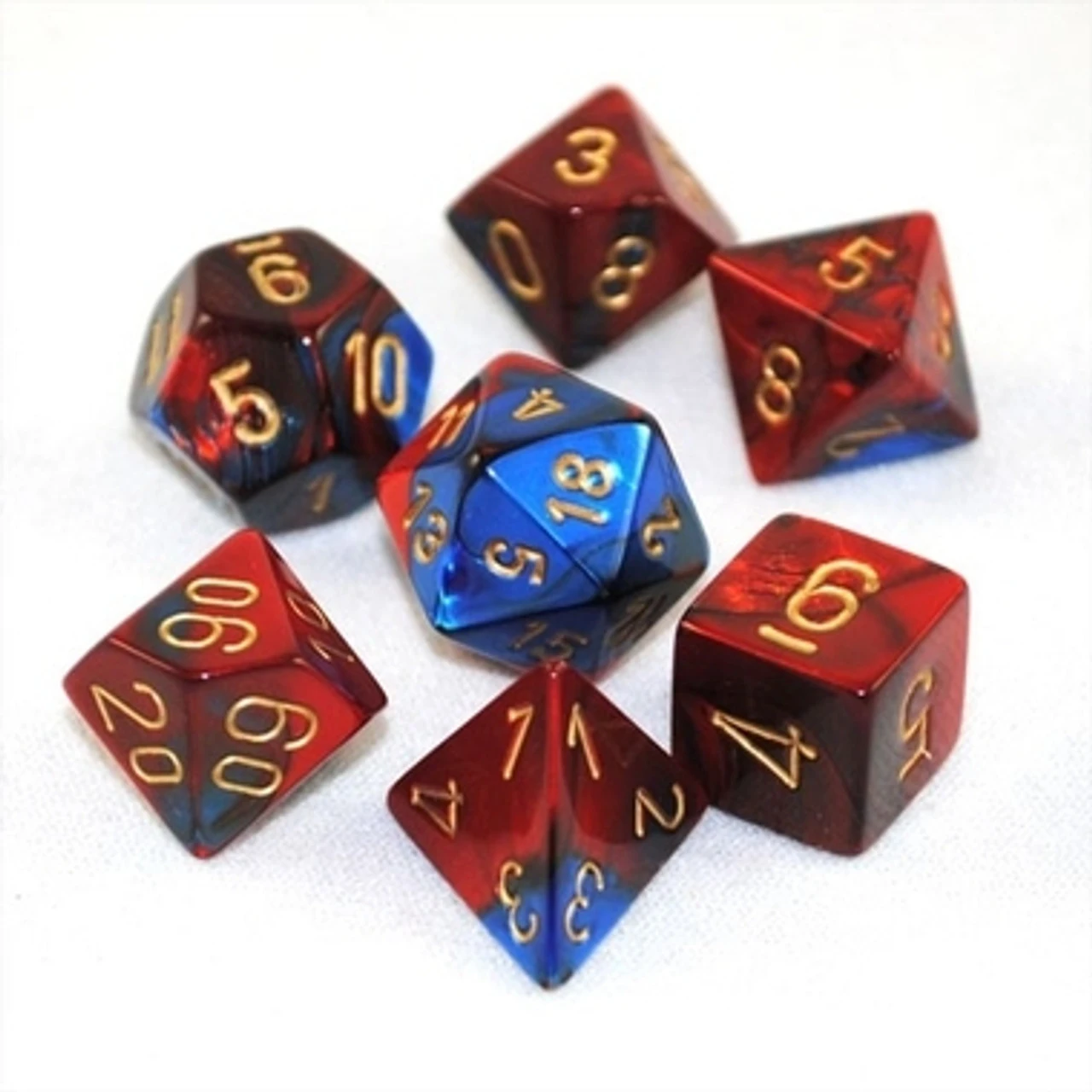 Chessex Dice: Gemini 2 - Poly Blue Red/Gold (7) 1 Chessex Dice: Gemini 2 - Poly Blue Red/Gold (7)