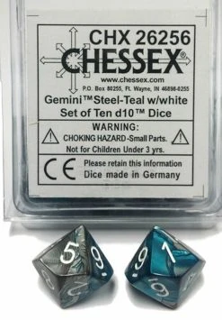 Chessex Dice: Gemini D10 Steel-Teal W/white (10)