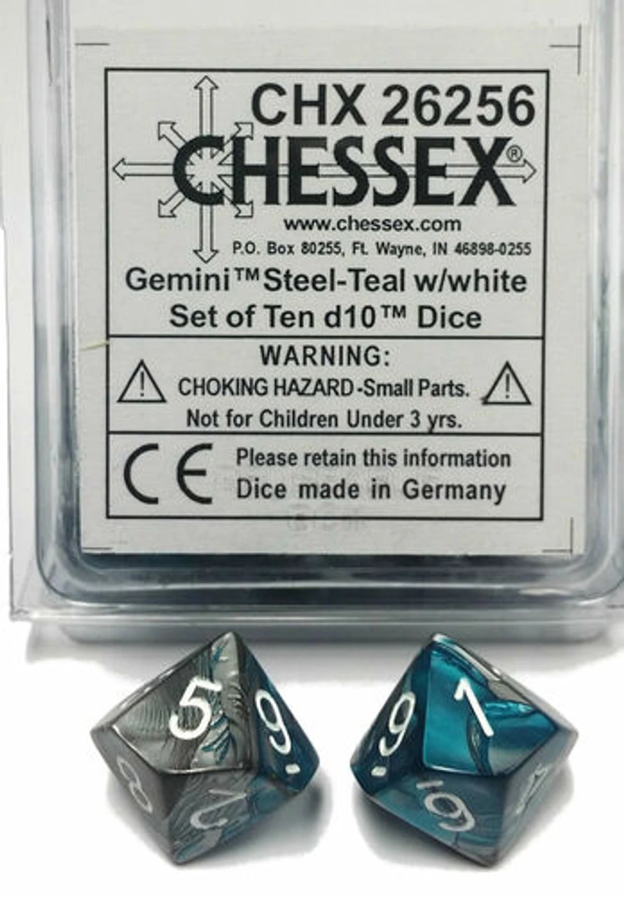Chessex Dice: Gemini D10 Steel-Teal W/white (10) 1 Chessex Dice: Gemini D10 Steel-Teal W/white (10)