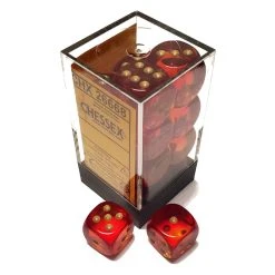 Chessex Dice: 16mm D6 - Gemini - Translucent Red-Yellow/Gold (12)