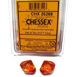 Chessex Dice: D10 - Gemini - Translucent Red-Yellow/Gold (10)
