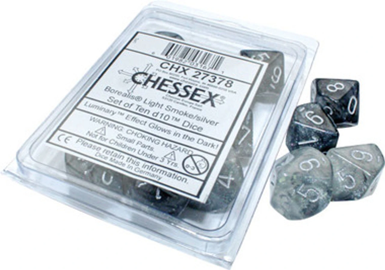 Chessex Dice: Borealis - Light Smoke/Silver Luminary (Set Of Ten D10s)
