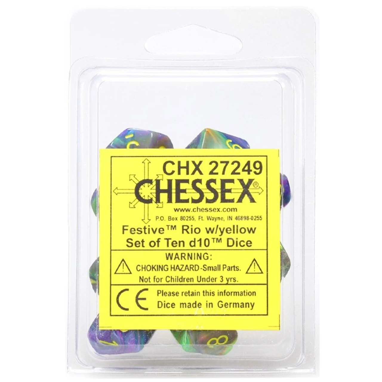 Chessex Dice: Dm8 - Poly D10 Festive Rio/Yellow (10) 1 Chessex Dice: Dm8 - Poly D10 Festive Rio/Yellow (10)