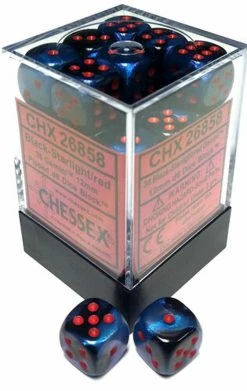 Chessex Dice: Gemini 12mm D6 Black Starlight/Red (36)